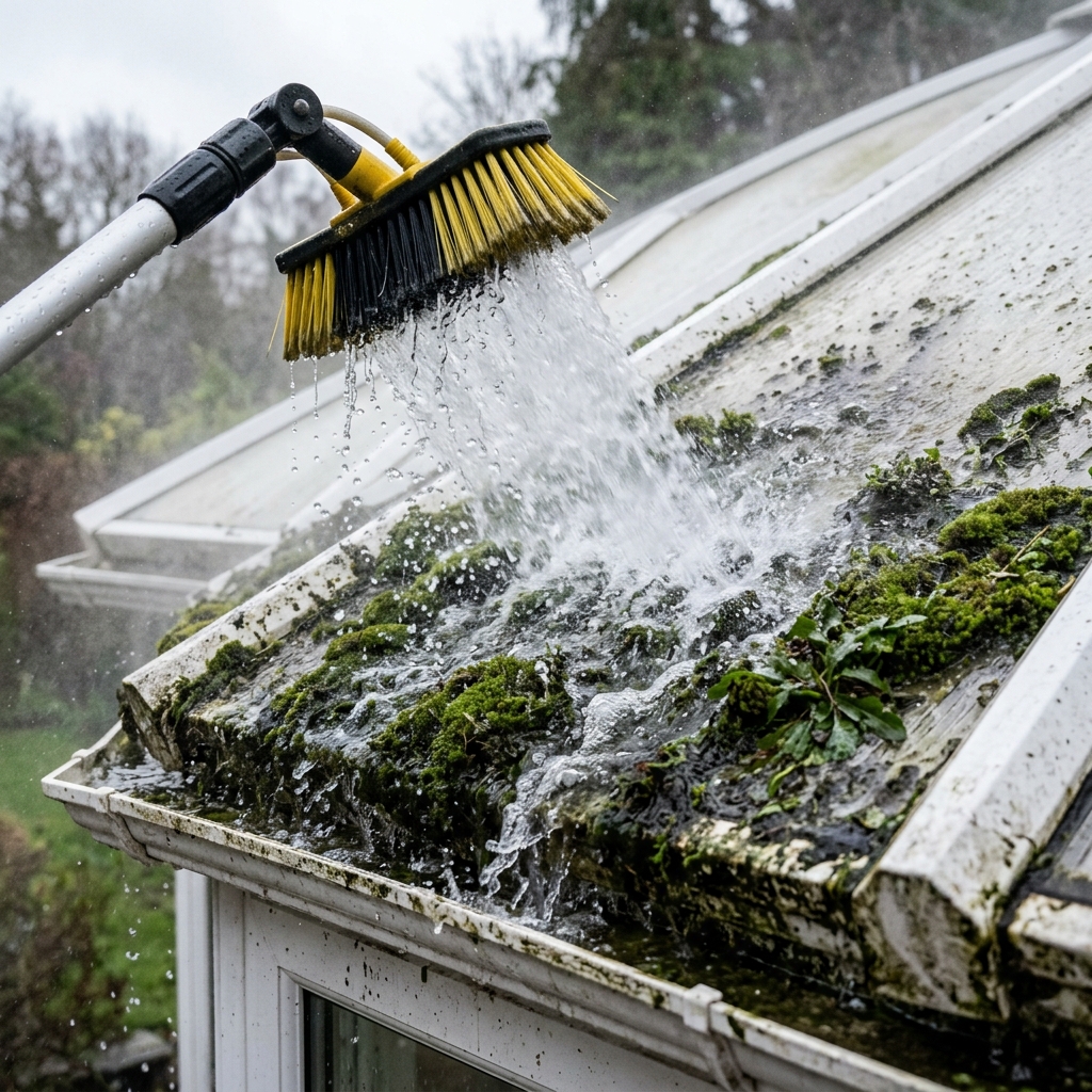 Conservatory roof being saturated with pure water