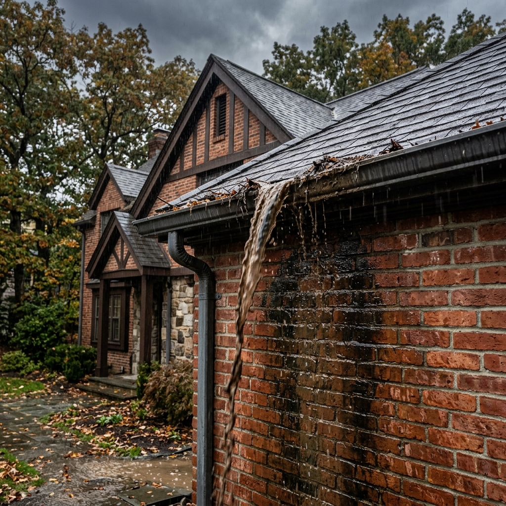 Water overflowing gutter