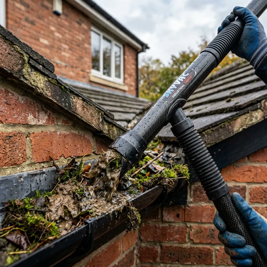 Industrial 3000W gutter vacuum pole in operation in Billingham