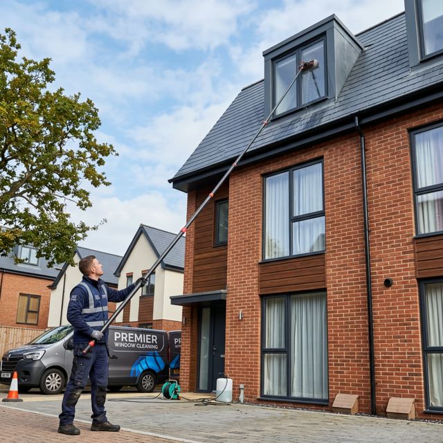 Safe 4-storey water fed pole window cleaning in Billingham